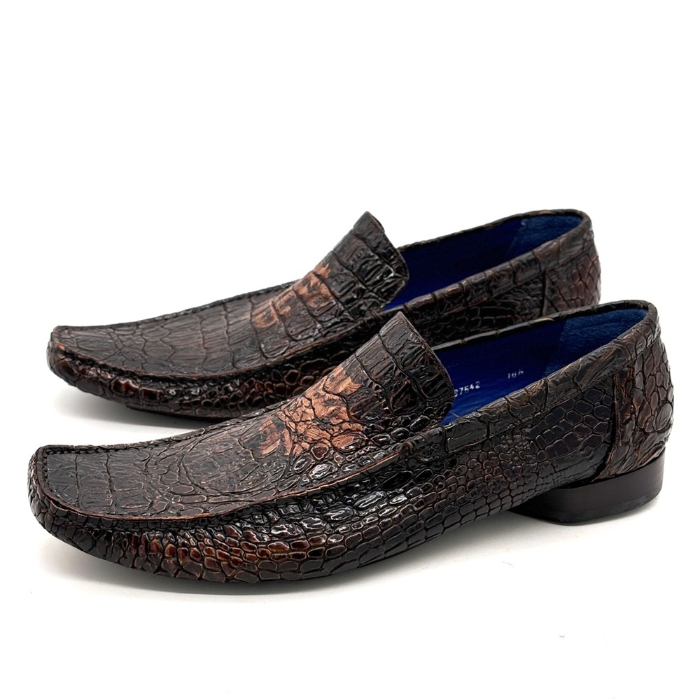 Mark Nason Rock Lives Brown Crocodile Print Leather Loafers